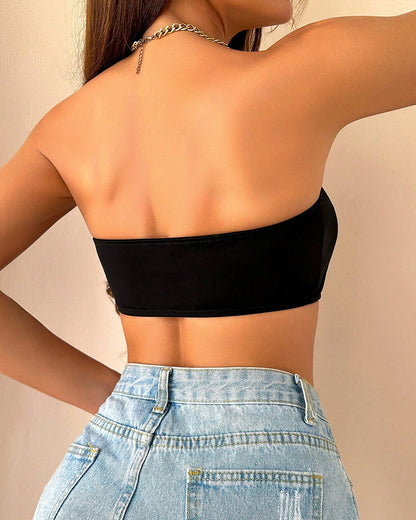 Front Closure Strapless Bandeau Bralette Non-Slip Padded Tube Top Bras