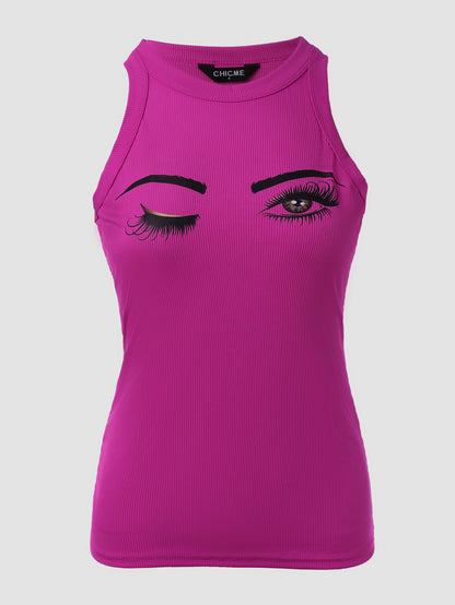 Eyelash Print Casual Tank Top