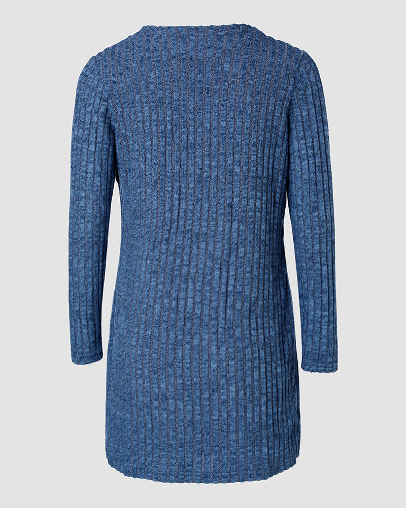 2 Pieces Outfit U-Neck Thick Strap Button Front Slim Fit Ribbed Knit Dress and Casual Long Sleeve Pockets Design Open Front Cardigan Coat Set