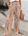 Tie Dye Print High Wait Elastic Waist Pleated Wide Leg Pants