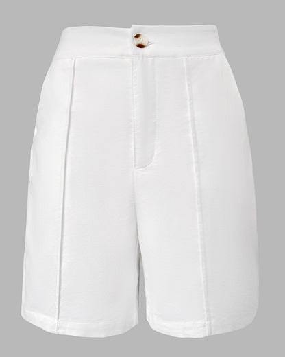 2 Pieces Outfit V Neck Button Front Flap Detail Vest Top and Casual Pockets Design Zipper Fly Elastic Back Waist Shorts Set