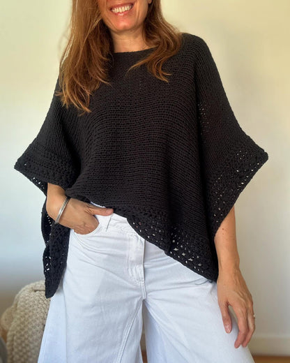 Solid Batwing Sleeve Hollow Out Crochet Pattern Top Casual Cover Up