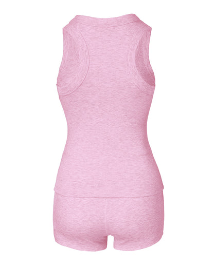 2PCS Micro-Ribbed U-Neck Tank Top & Boxer Set Cozy Loungewear