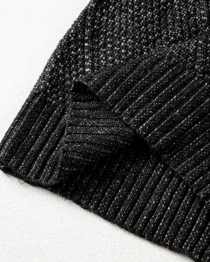 Round Neck Long Sleeve Drop Shoulder Pullover Sweater Casual Loose Fit Cable Knit Mid Length Sweater