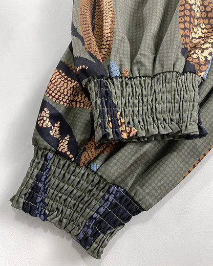 Plants Print Round Neck Half Sleeve Midi Dress