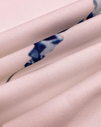 Floral Print Deep V-Neck Lantern Sleeve Casual Contrast Lace Tied Detail Blouse