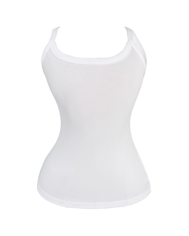 Scoop Neck Spaghetti Strap Ribbed Top Casual Sleeveless Slim Fit Tank