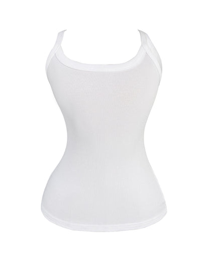 Scoop Neck Spaghetti Strap Ribbed Top Casual Sleeveless Slim Fit Tank