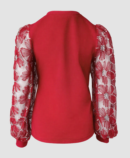 Lace Floral Open Front Long Sleeve Casual Button T-shirt