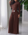 Women's 2 Piece Outfits Mock Neck Long Sleeve Slim Bodysuit and Rhinestone Ruched Wide Leg Pants Set