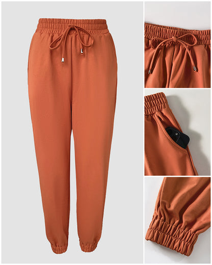 Stand Collar Long Sleeve Pocket Dec Zipper Top and Casual Elastic Waist Drawstring Pants Sets