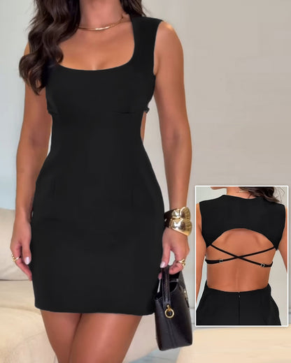 Square Neck Sleeveless Sexy Backless Skirt