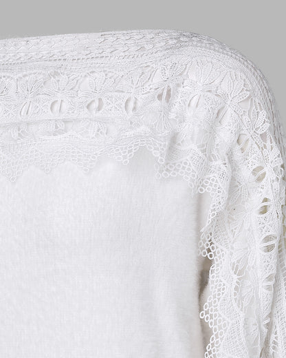 Crewneck Guipure Lace Long Sleeve Hollow Out Knit Sweaters Pullover Tops