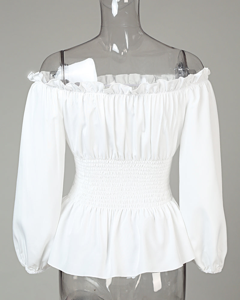 Off Shoulder Lace Up Front Casual Blouse