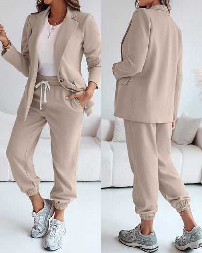 Shawl Collar Long Sleeve Blazer and Drawstring Pants Set