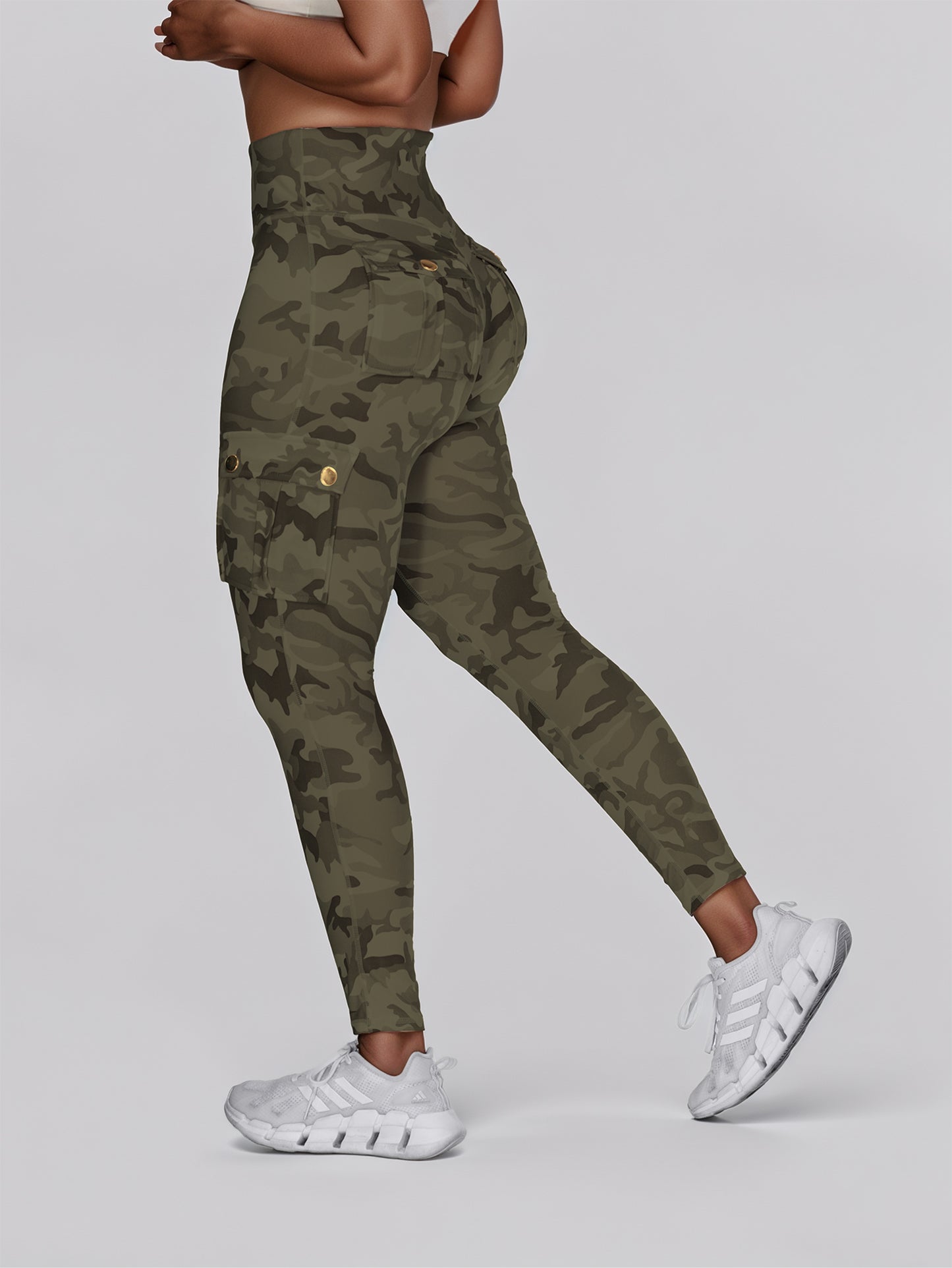 Camouflage Print High Waist Skinny Leggings with Cargo Flap Pockets Casual Pants