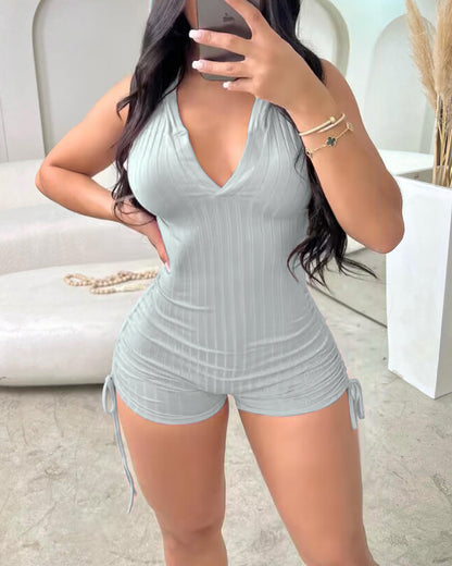 Side Drawstring Slim Fit Sleeveless Hooded Romper