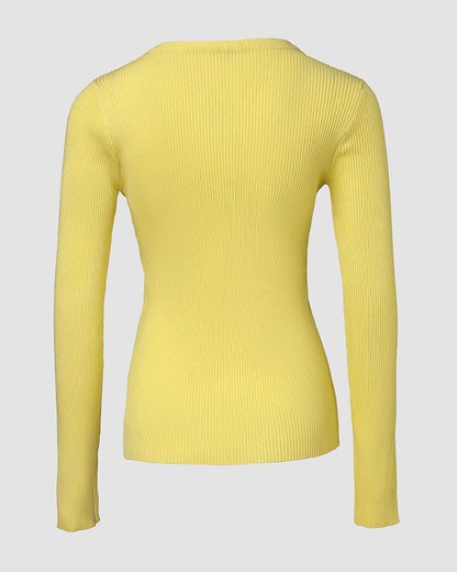 Crewneck Half Zipper Flap Detail Knit Sweater Long Sleeve Slim Fit Ribbed Pullover Top