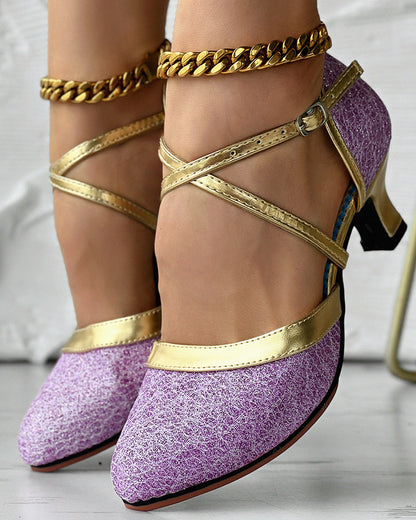 Glitter Cross Strap Buckled Latin Dance Pumps