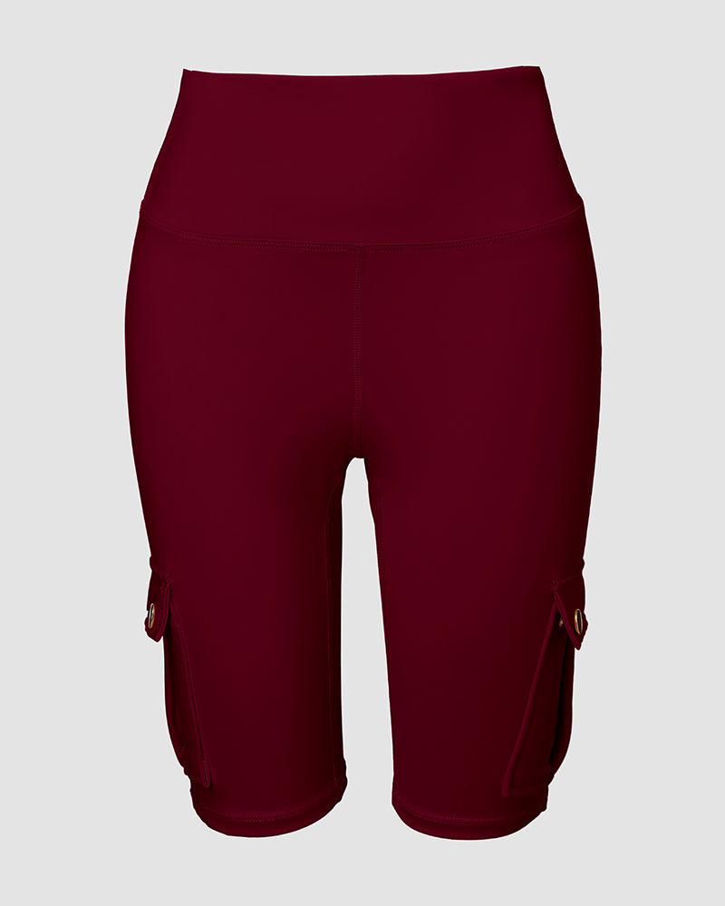 Tummy Control Butt Lifting Active Shorts High Waist Flap Pocket Workout Bermuda Cargo Running Shorts