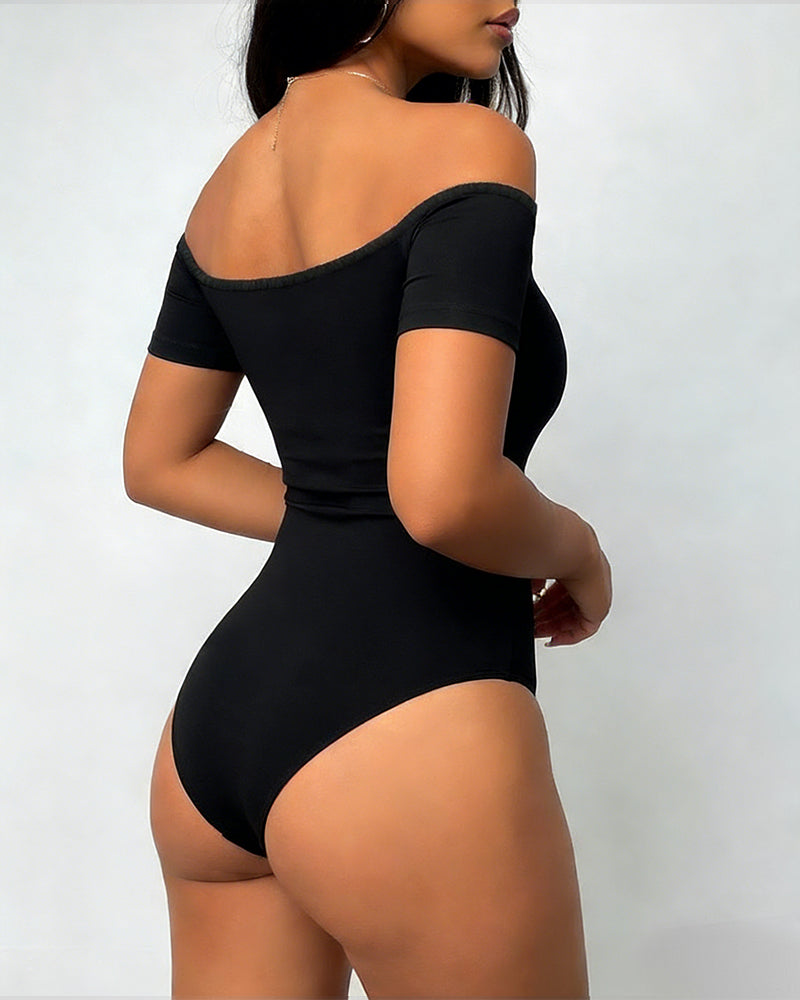 Off Shoulder Short Sleeve Minimalist Slim Fit Bodysuit