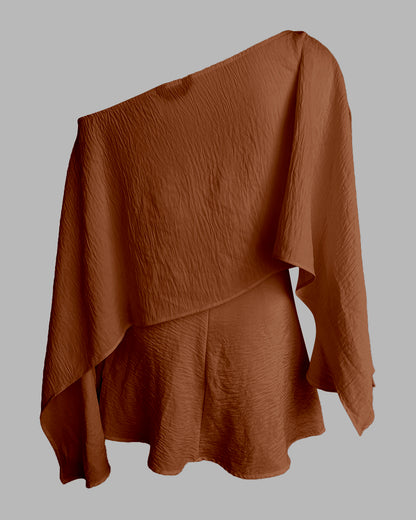 3 Pieces Outfit Solid Off Shoulder Split Sleeve Convertible Crop Top and Casual Elastic Waist Skorts Set With Bandeau(Without Belt)