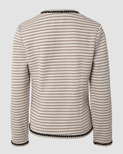 Women's Striped Knit Coat Contrast Binding Button Down Cardigan Round Neck Crop Blazer Coat with Pockets