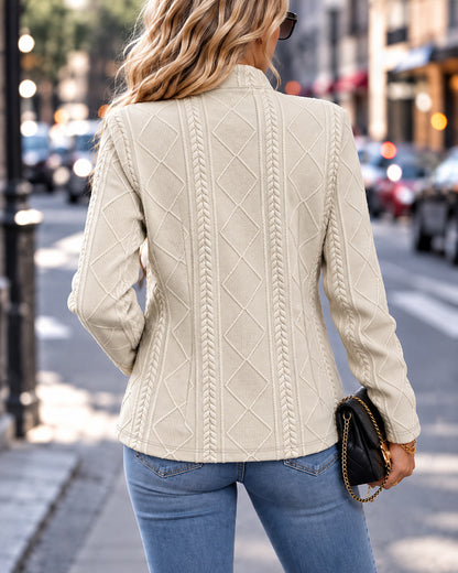Women's Argyle Jacquard Open Front Stand Collar Jacket