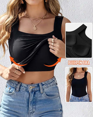 Ärmelloses Tanktop mit U-Ausschnitt, nahtlosem, schmalem Layering-Top und integriertem BH