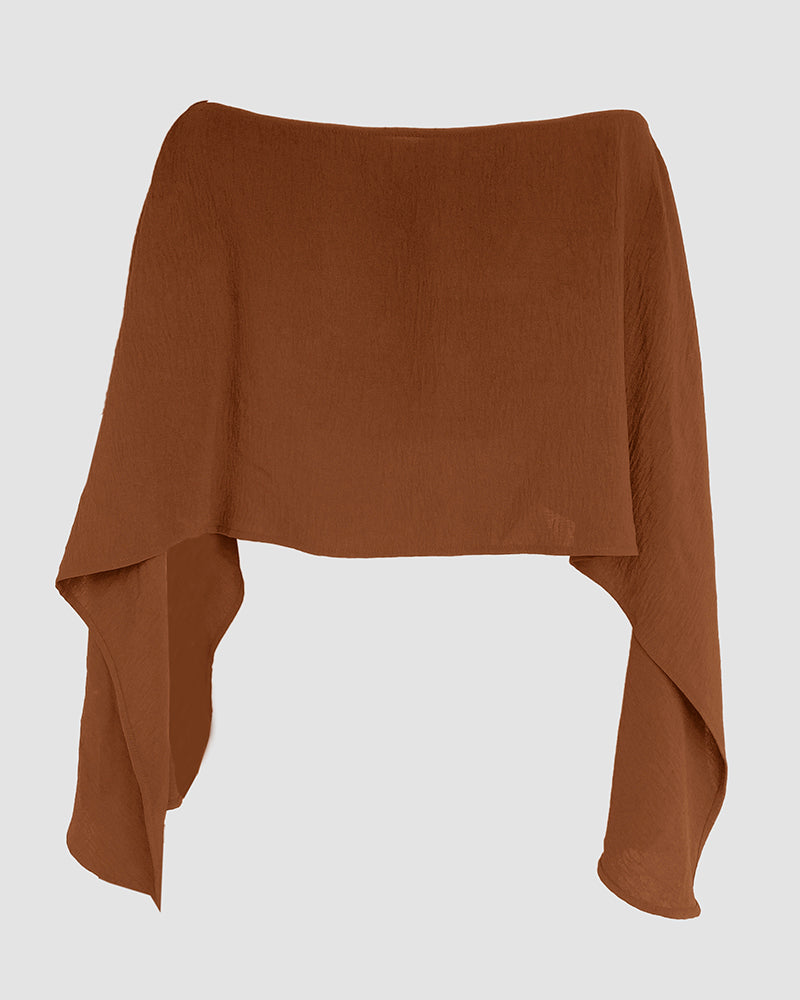 Solid Color Off Shoulder Split Sleeve Versatile Crop Blouse with Elastic Hem Bandeau Top