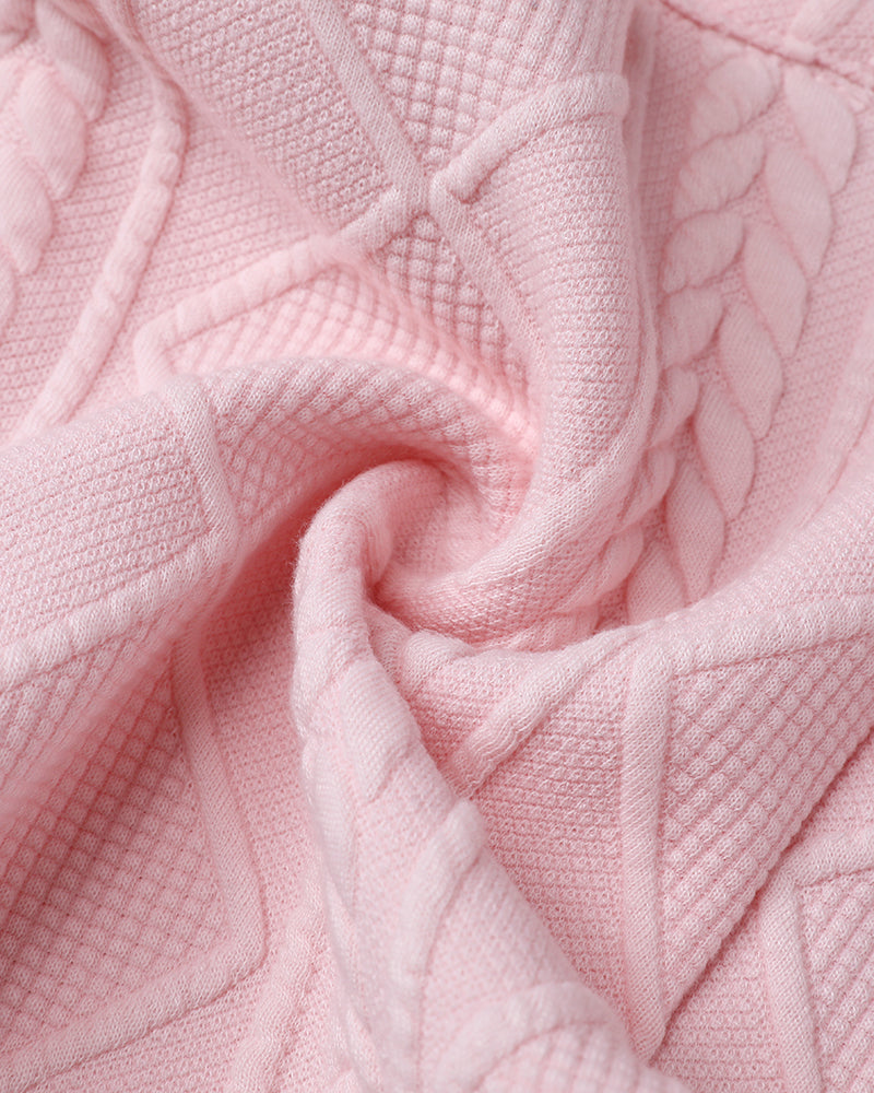 Metal Double Breasted Decor Stand Collar Argyle & Cable Textured Coat