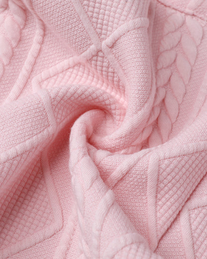 Metal Double Breasted Decor Stand Collar Argyle & Cable Textured Coat