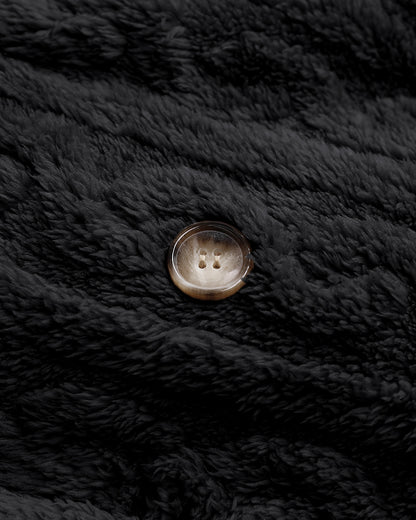 Cable Textured Lapel Neck Button Front Pocket Design Thermal Teddy Coat