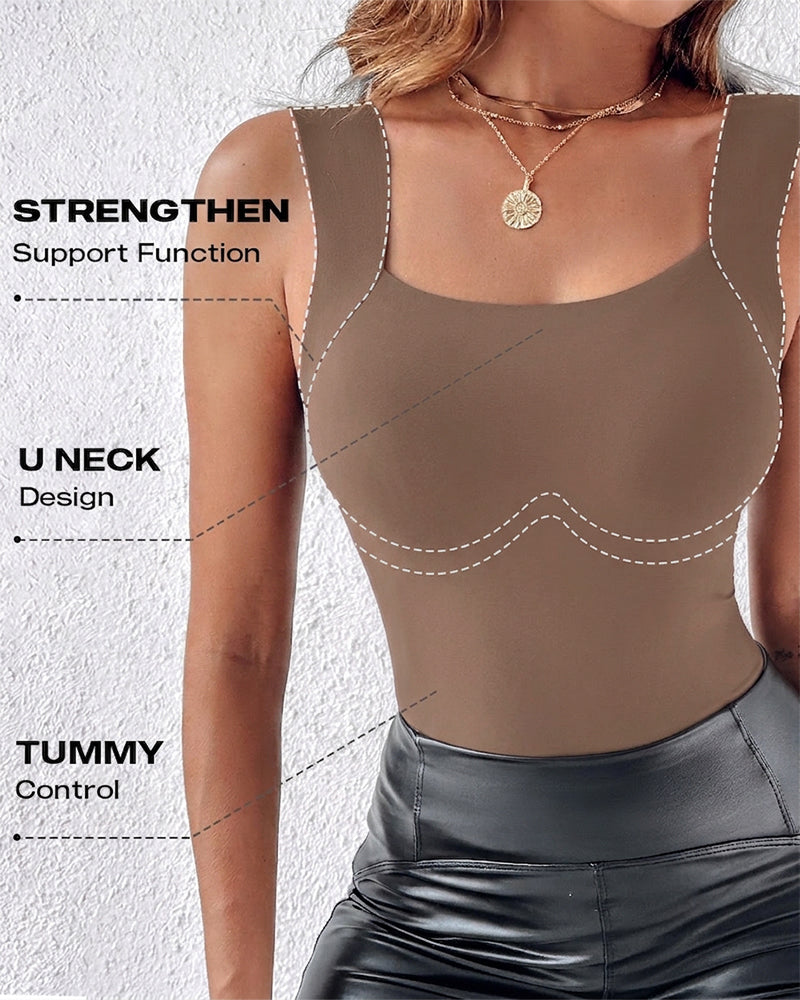 Ärmelloses Tanktop mit U-Ausschnitt, nahtlosem, schmalem Layering-Top und integriertem BH
