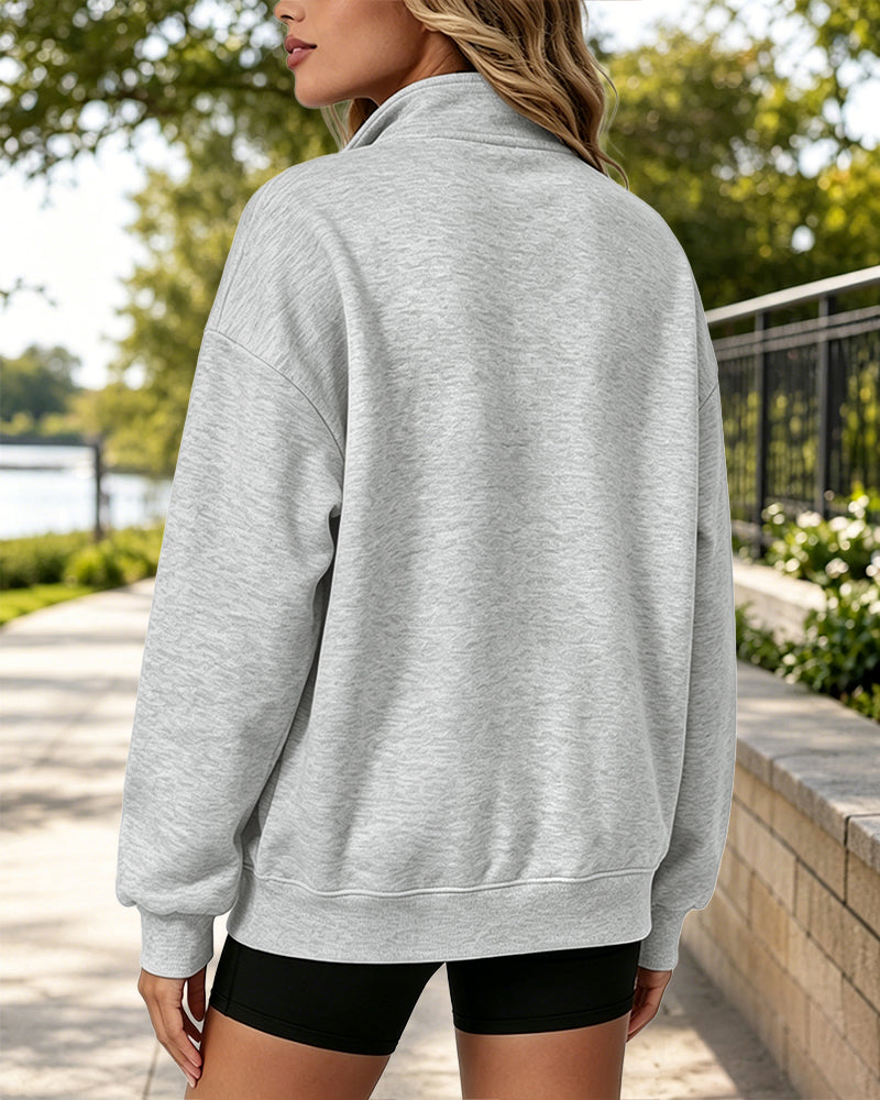 Women's Half Zip Sweatshirt Loose Dropped Shoulder Pullover Casual Top with Pockets