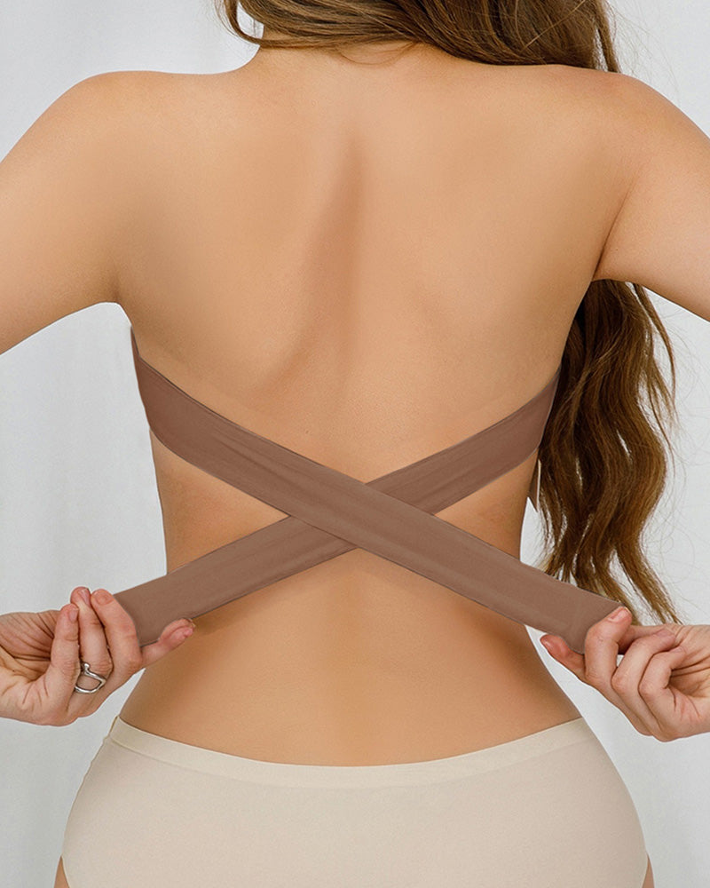 Bandeau Strapless Bralette Seamless Side Closure Criss Cross Bra Top