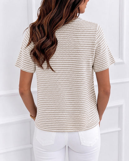 Women's V Neck Knit Top Textured Button Down Short Sleeve Blouse Soft Casual Shirt