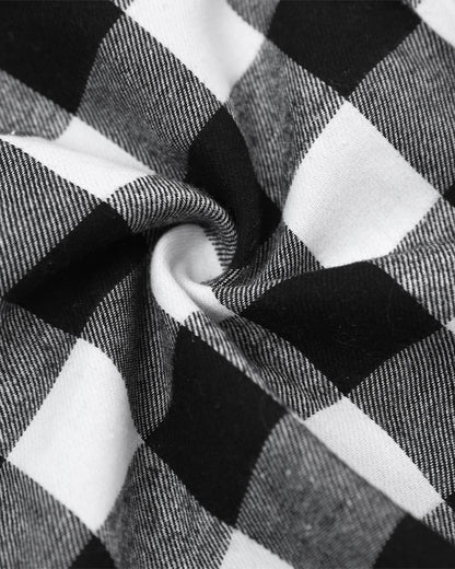 Plaid Print Turn-down Collar Button Down Dress Casual Shirred Back Side Drawstring Vacation Dress