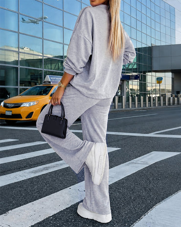 Women's 2 Piece Sweatsuit Set Mock Neck Zip Sweatshirt and High Waisted Straight Leg Sweatpants Casual Loungewear