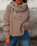 Women's Wrap-Style Cowl Collar Knit Sweater Casual Pullover