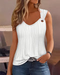 Women's Wave Textured Tank Top Eyelet Sleeveless Vest V-Neck Knit Casual Top