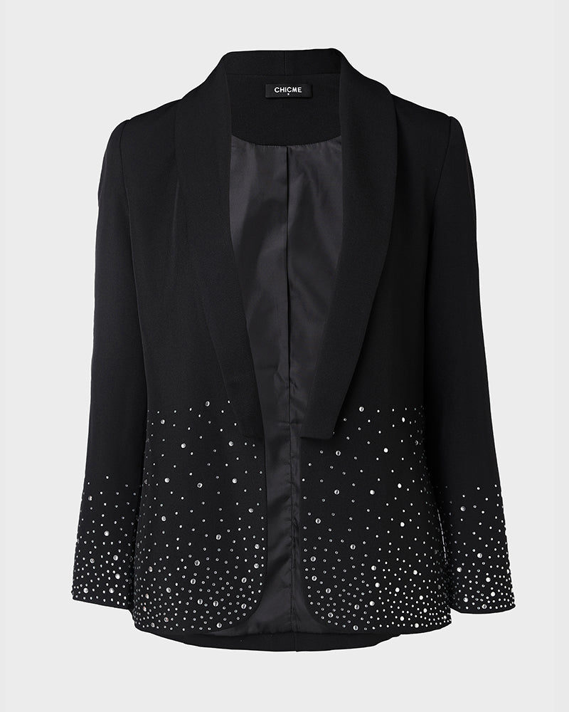 Rhinestone Decor Shawl Collar Long Sleeve Blazer Coat