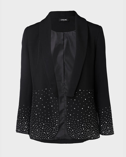 Rhinestone Decor Shawl Collar Long Sleeve Blazer Coat
