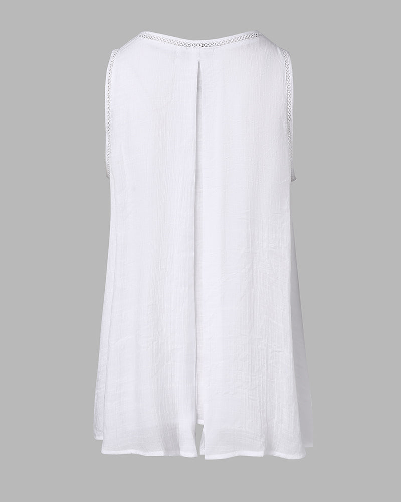 Slit Hollow Out Round Neck Fake Two Piece Tank Top