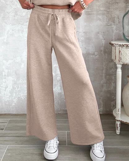 Women's 2 Piece Set Half Zip Cap Sleeve Top and Drawstring Straight Leg Pants Casual Loungewear