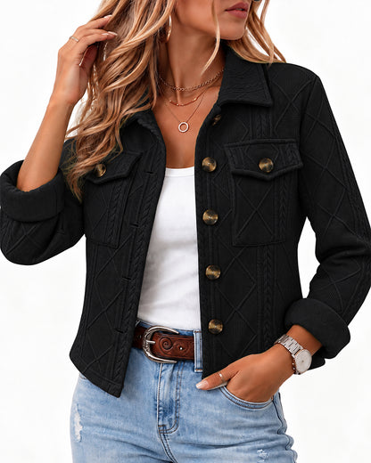 Women's Argyle Embossed Lapel Single Breasted Crop Coat