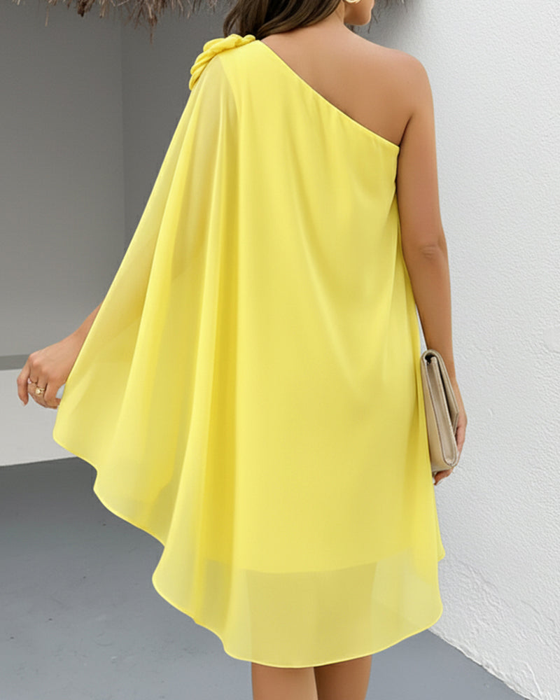 One Shoulder Sleeveless 3D Flower Decor Mini Dress Casual A Line Vacation Dress