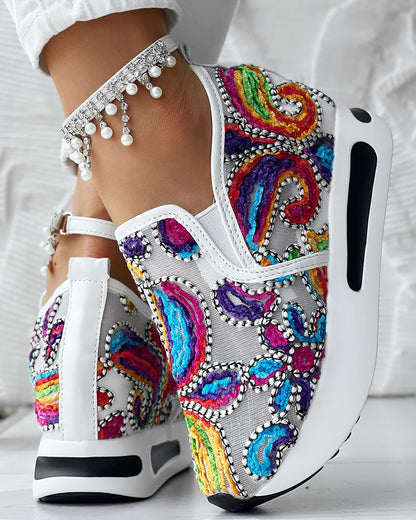 Floral Pattern Embroidery Mesh Sneakers