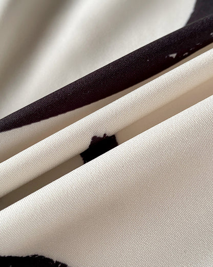 Abstract Print Turn-down Collar Turn-Up Sleeves Shirred Back Dress Casual Button Down Cinched Waist Curved Hem Shirt Dress