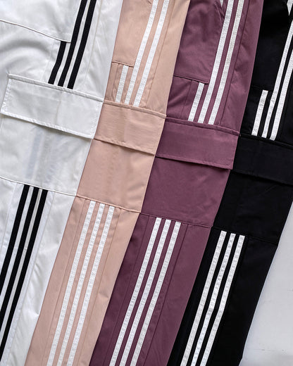 Contrast Side Striped Zipper Fly Stretchy High Waist Pants Flap Pockets Design Double Waistband Cargo Pants